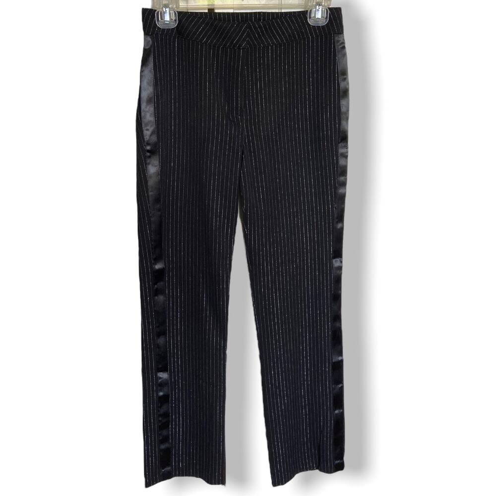 KC Parker Girls Pants Sz 14 Black Woven Tuxedo Style Metallic Silver Stripe NEW‎